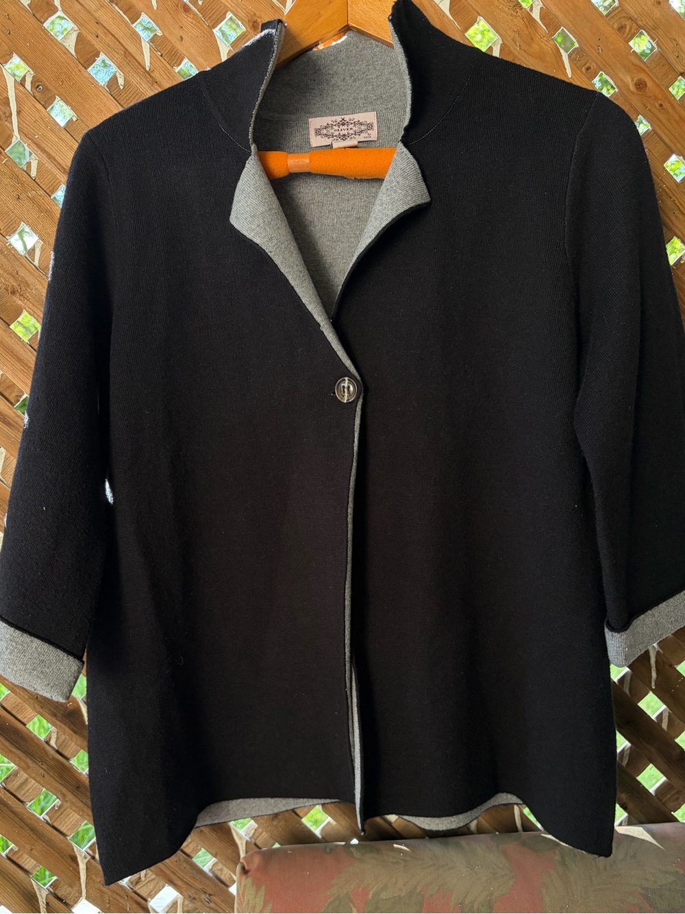 Anthropologie Oliver by Escio Black Grey Sweater Jacket Cardigan Sz L